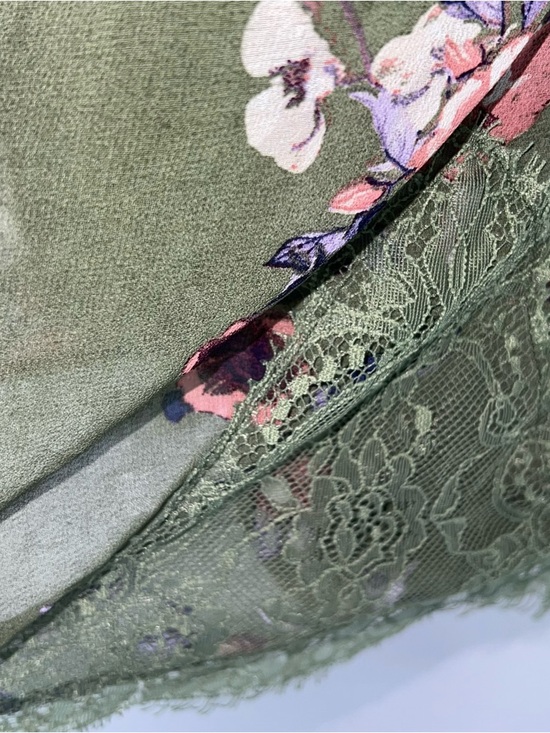 Blue Rain Olive Green Floral Mini Dress with Pink Roses - Picture 7 of 12